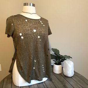 NORDSTROM Side Slit Distressed Burnout Tee Size L